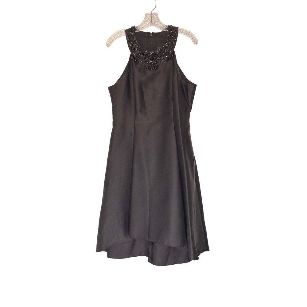 Adrianna Papell Beaded Mikado High Low Halter Dress Black Black Tie Event 12